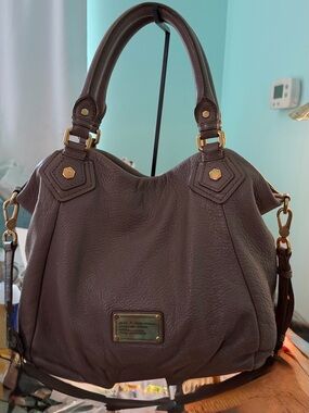 Marc Jacobs Dark Brown Pebbled Leather Shoulder Bag with Gold Hardware